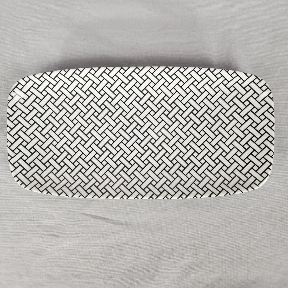 Tar Hong Rectangle Sushi Plates Set of 4 Black White Melamine Dishwasher Safe